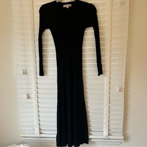 LOFT Long Sleeve Dress Black Ribbed Fit and Flare Small